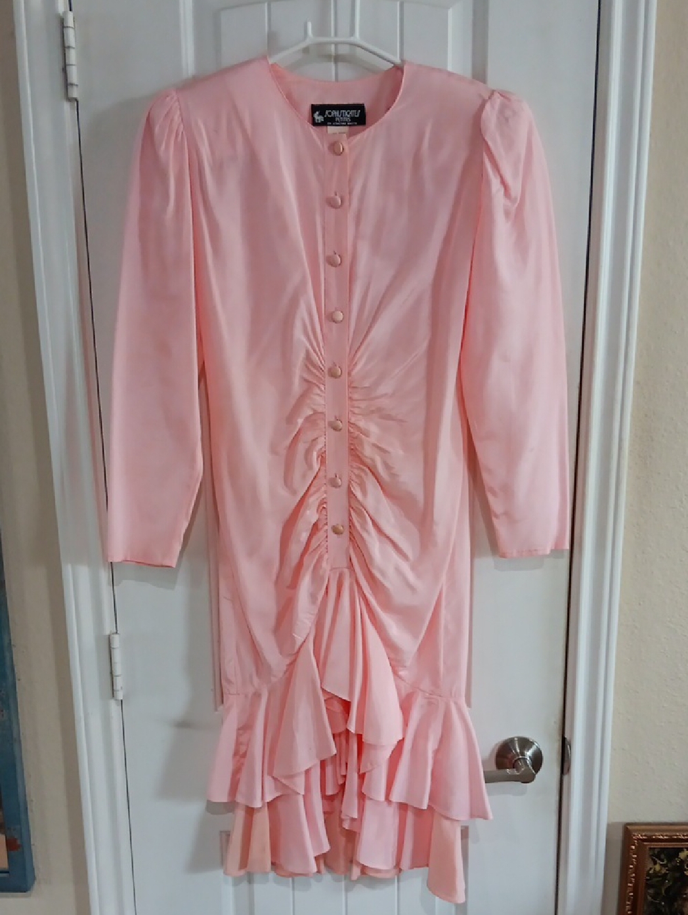 Vintage 80s Sophisticates Petites by Jonathan Martin Ruched Ruffle Dress Pink 2P